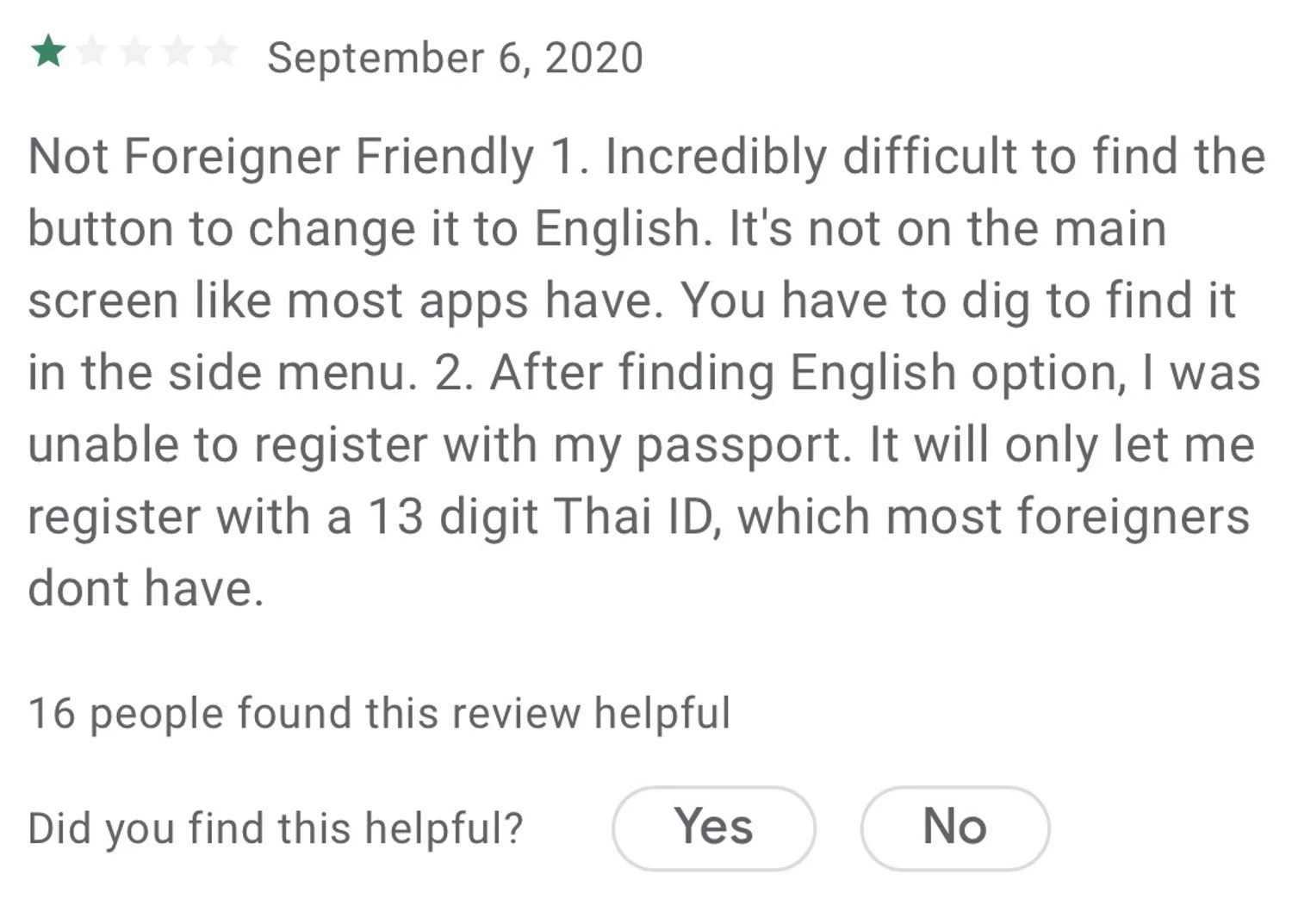 App Store review: Not foreigner friendly