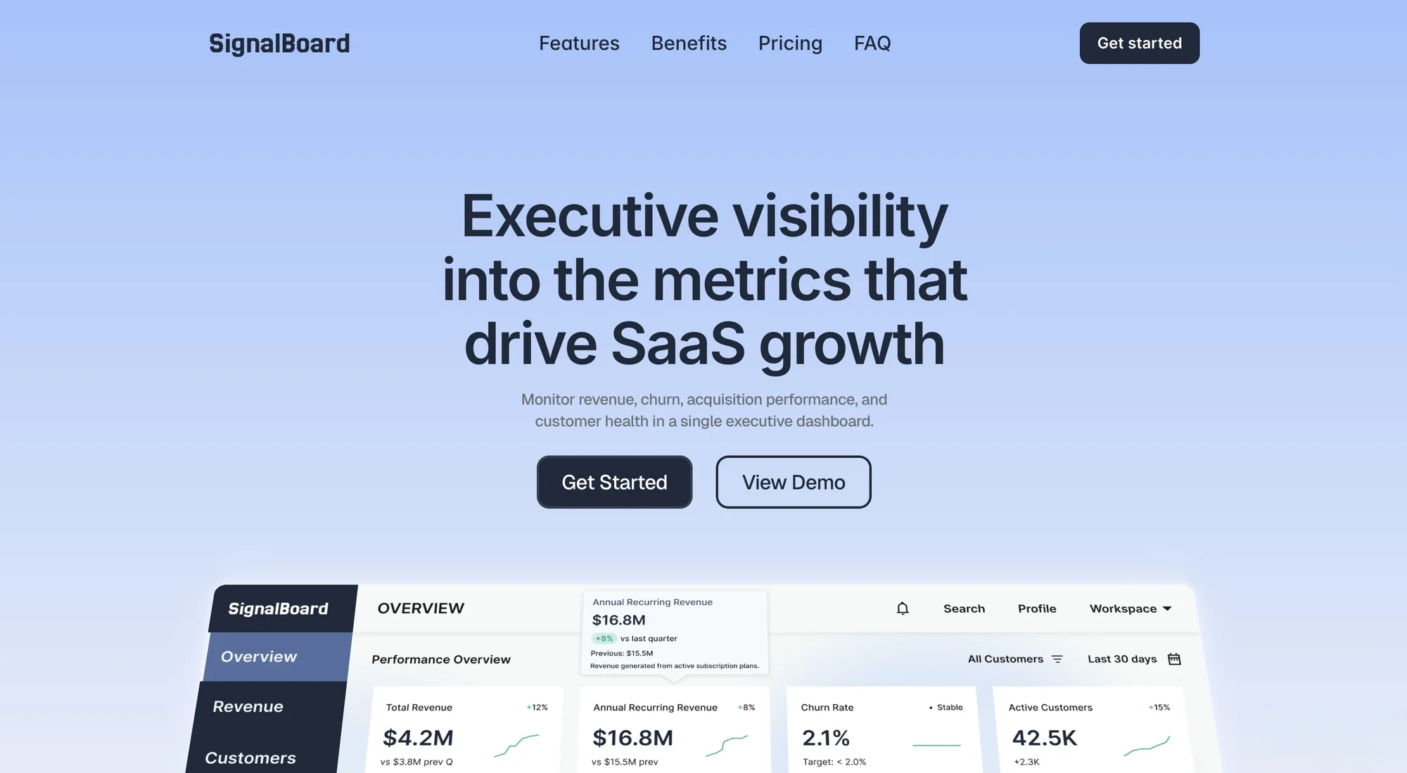 SignalBoard landing page