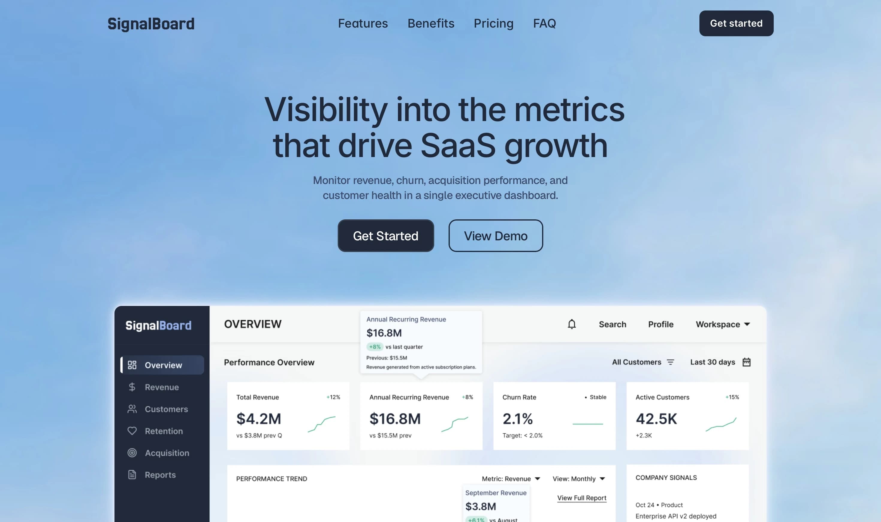 SignalBoard landing page